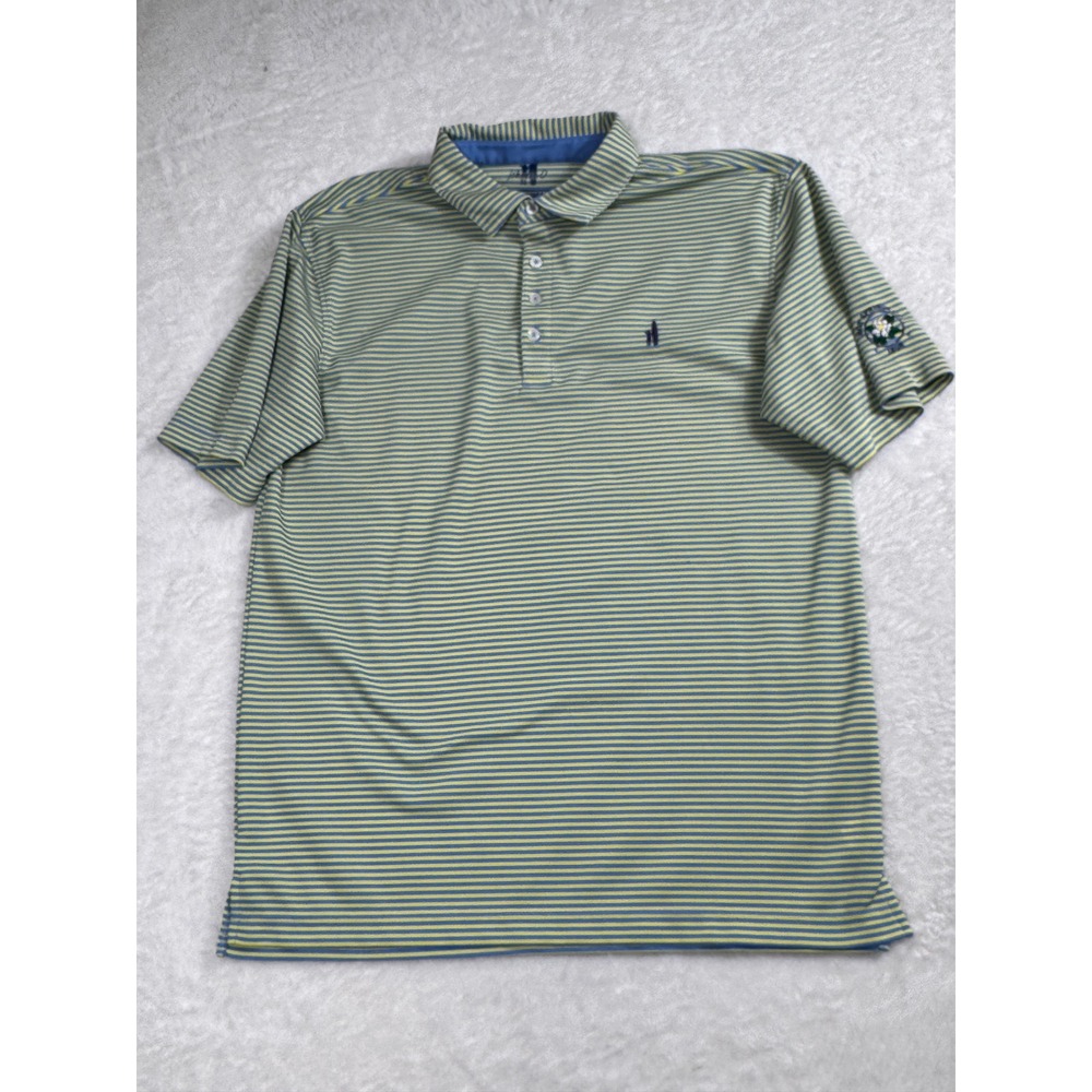 Johnnie-O Prep-Formance Mens M Yellow Blue Striped Golf Polo Shirt Preppy Beachy